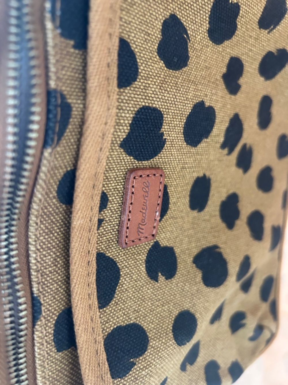 Madewell Leopard-Print Canvas Tote in Tan and Black with Brown Leather Handles - Picture 9 of 9